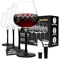 Vista 1 de MIAMIO Copas de vino de cristal premium, juego de 4 con tallo largo negro Colección Crystaluna (vino tinto)