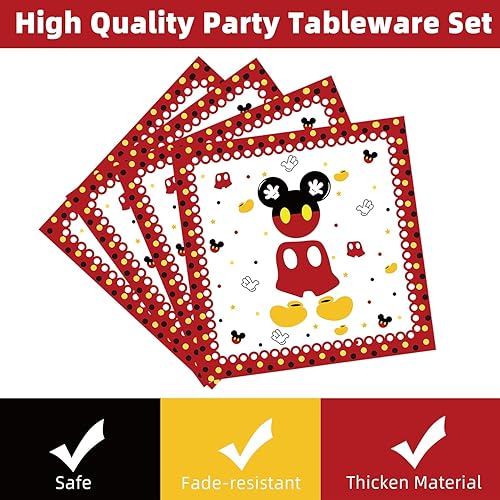 Miniatura 3 de Suministros para fiesta de cumpleaños de ratón 96 piezas de decoraciones de primer cumpleaños, recuerdos de fiesta de ratón, platos de mouse y