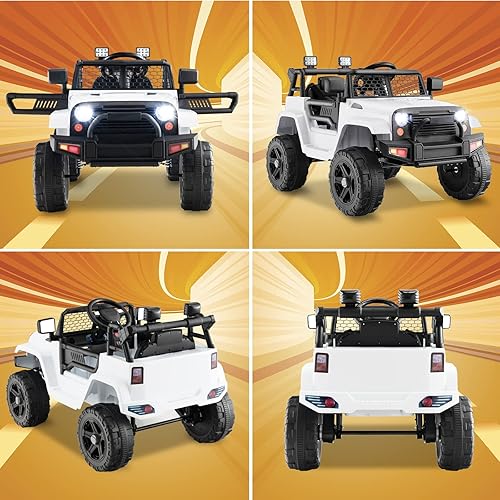 Miniatura 8 de Costzon Vehículo de paseo con batería de 12 V con control remoto suspensión de resorte faros música bocina MP3 puerto USB y auxiliar regalo para