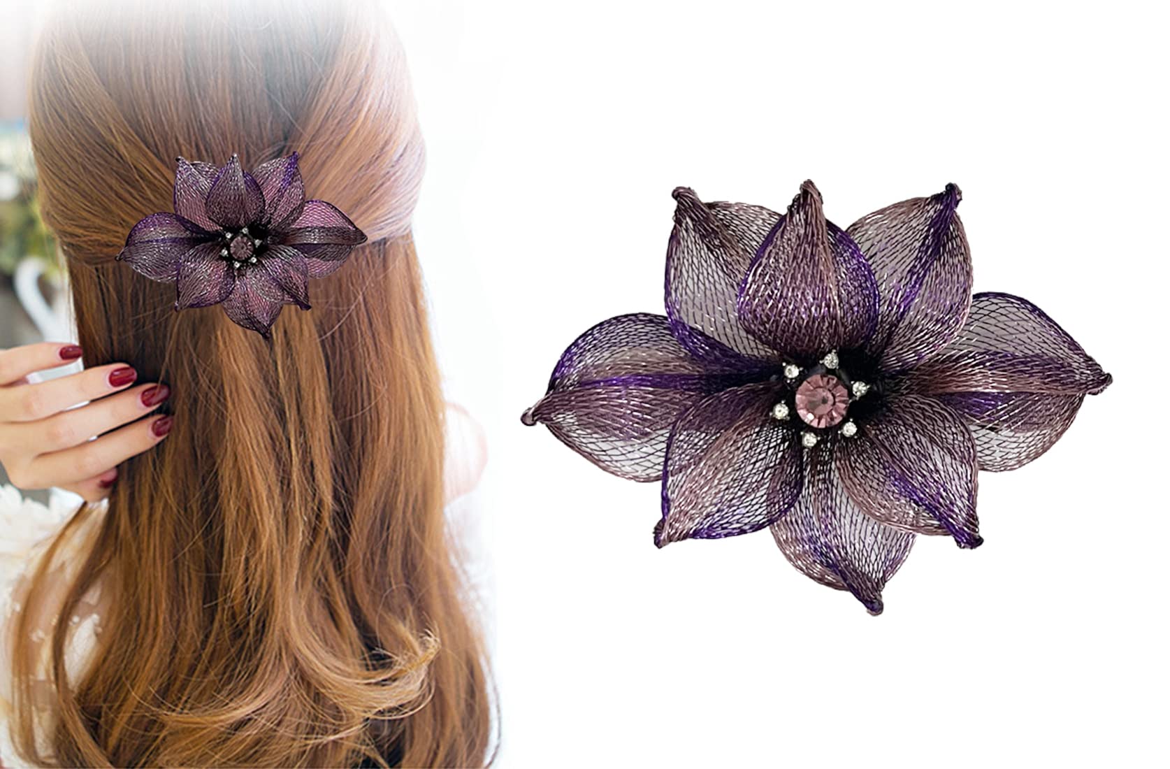 Large Hair Barrettes Clip With Handmade Copper Wire , Wedding Hair Barrettes For Women Accessories. (Purple)