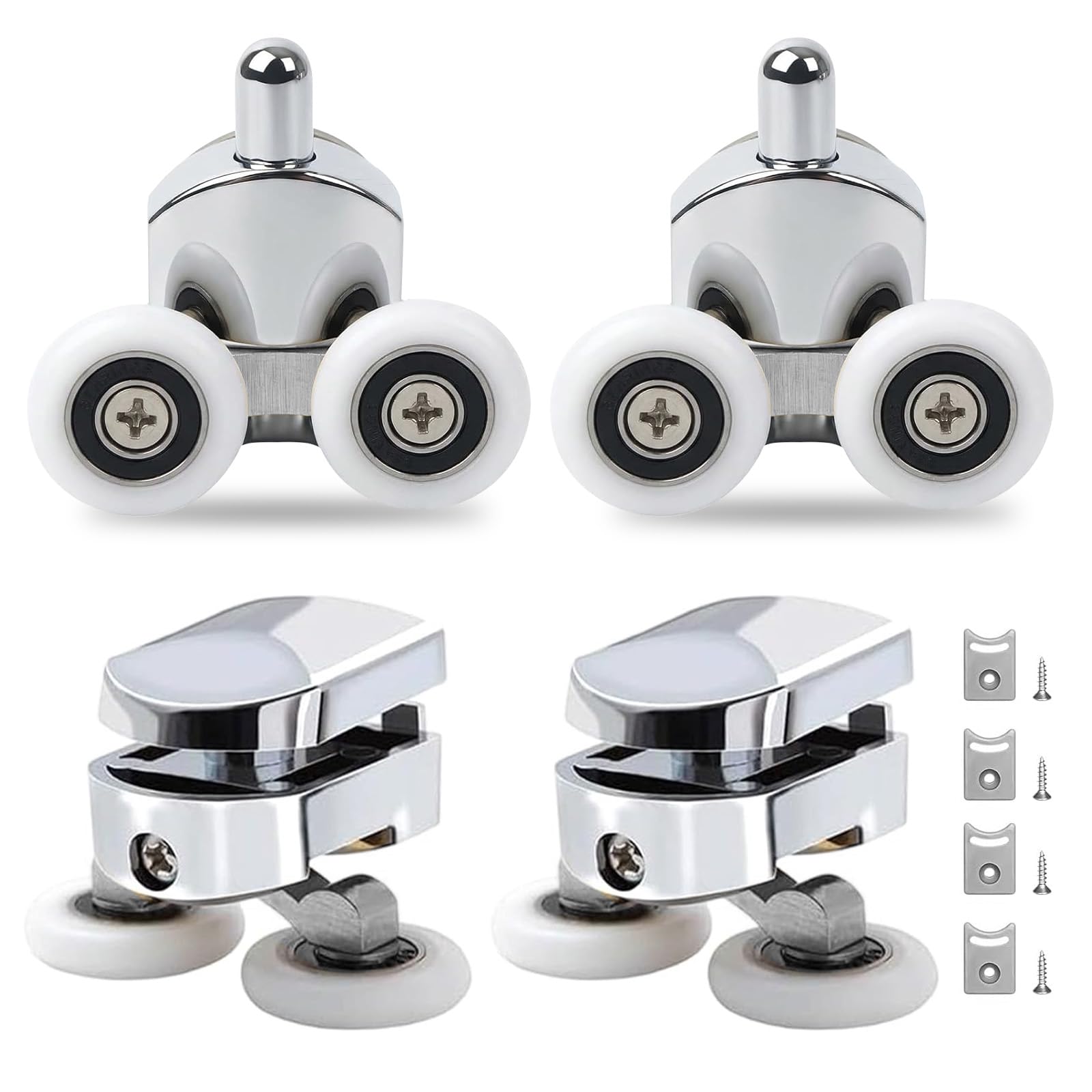 4 Pcs 25 mm Shower Door Rollers, Shower Door Wheels for Curved Doors Bathroom Glass Doors Sliding Wheel Parts Spares Bathroom Rollers for Curved Showers Enclosures