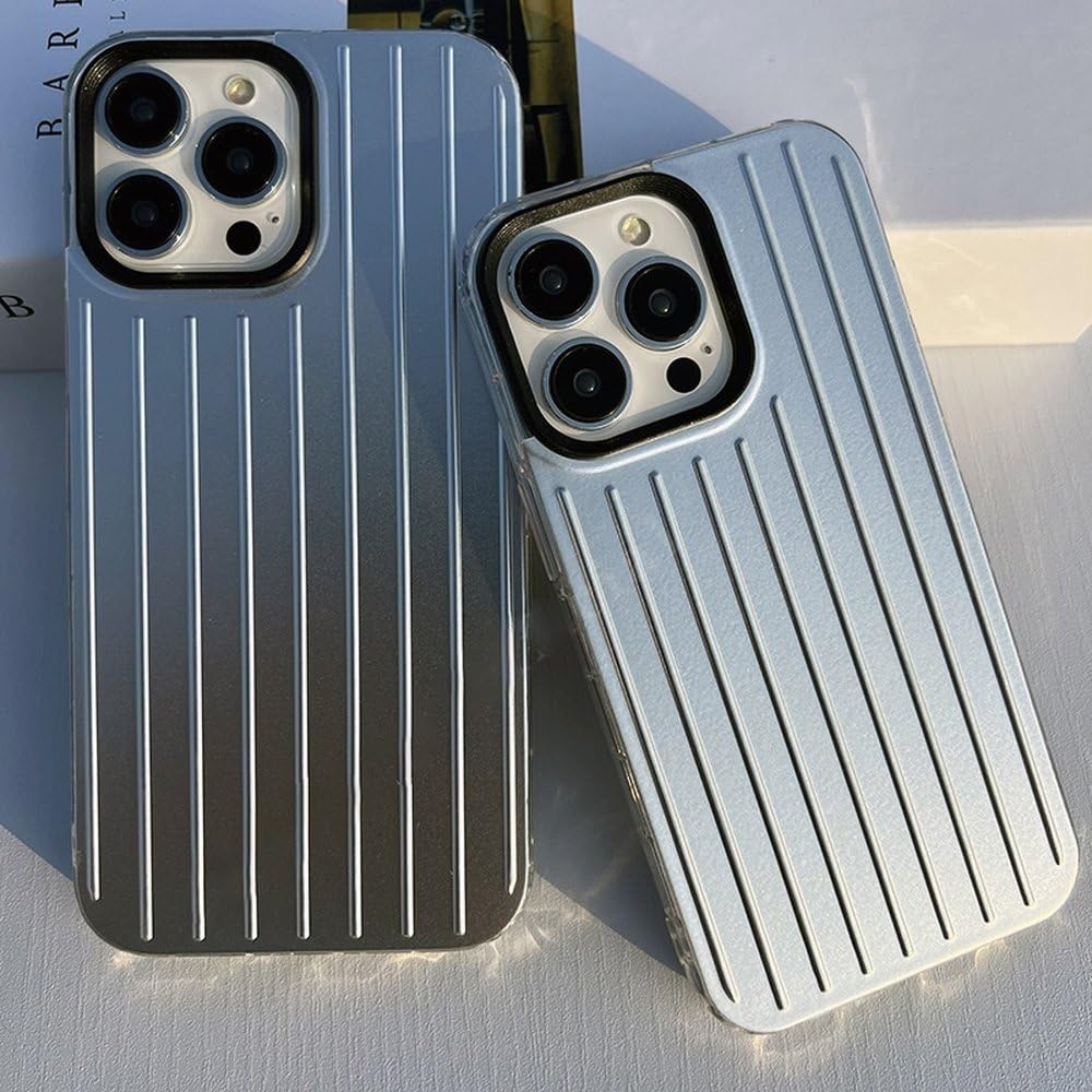 iPhone 15 ケース シルバー　ストライプ　シンプル　衝撃吸収