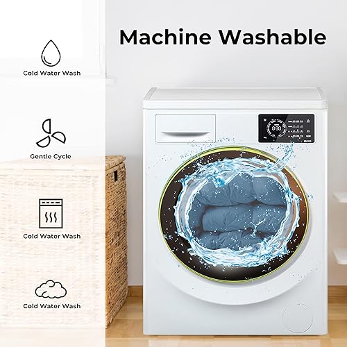 Miniatura 6 de Edredón plisado de plumas de ganso, 100% algodón, tamaño matrimonial, 82 x 86 pulgadas, para todas las estaciones, con 8 pestañas, relleno de