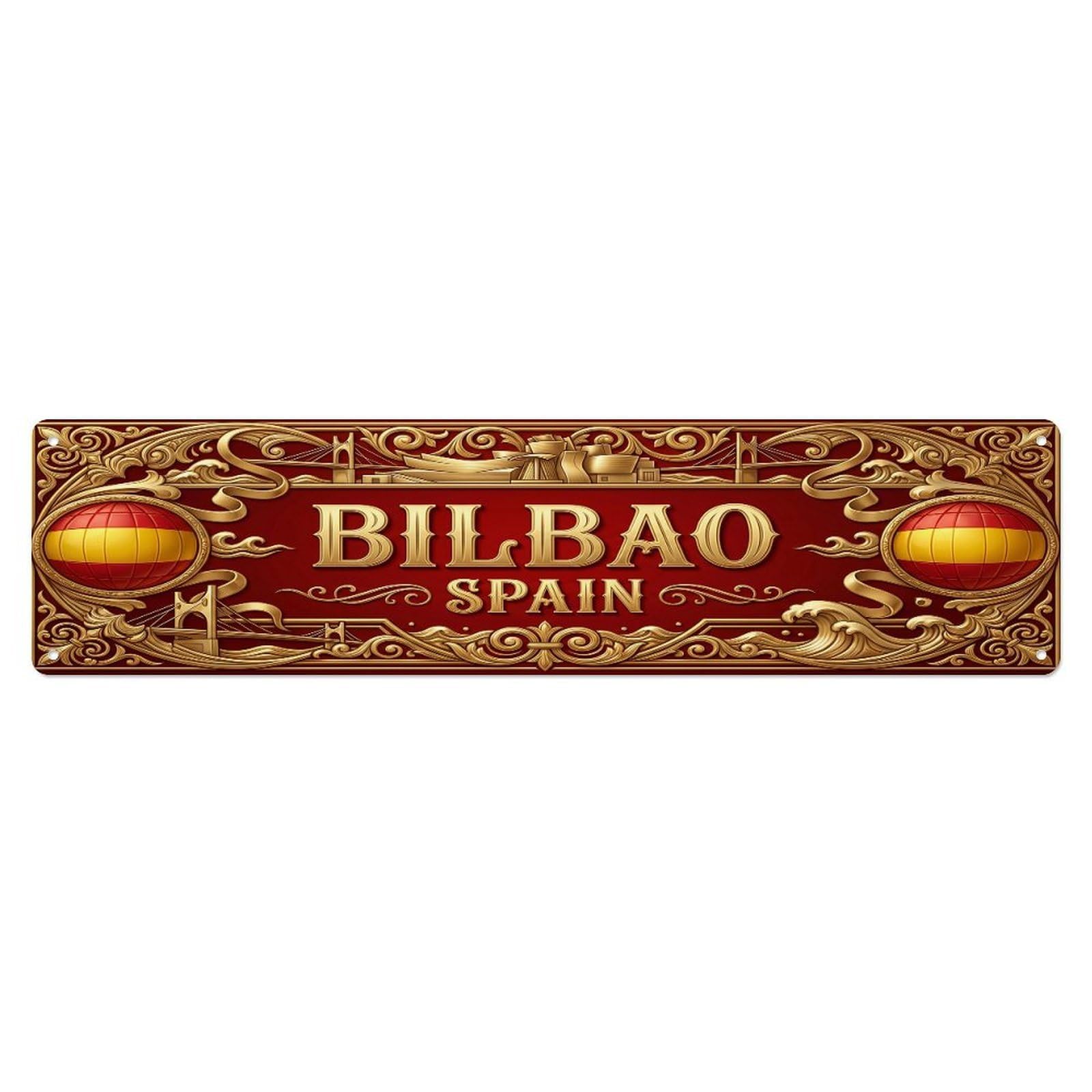 Vintage Bilbao Spain Flag Pattern Metal Tin Sign