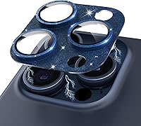 Vista 15 de Protector de lente de cámara con purpurina compatible con iPhone 15 Pro/iPhone 15 Pro Max, acrílico transparente y anillo de aleación de aluminio