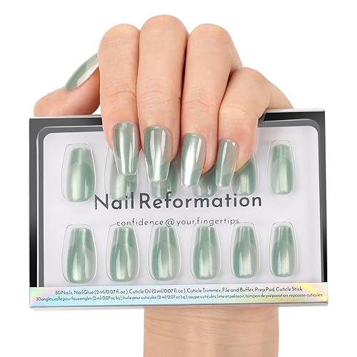 Nail Reformation Press On Nails, Tropicool | Green Short Coffin