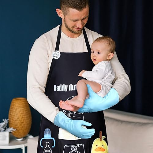 Miniatura 3 de 7 piezas de delantal para baby shower, regalos para papá nuevo, divertido delantal negro para baby shower, primer papá para el día del padre, regalo