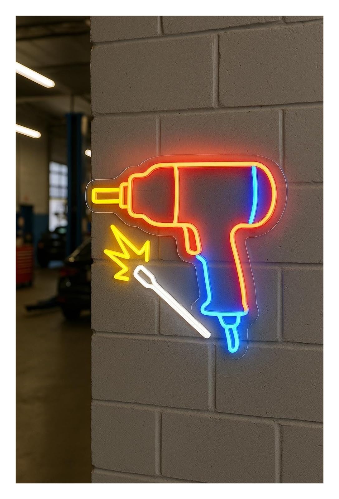 RONGCH Hanging Art Signs Pneumatic Wrench Neon Sign Decor for Auto Mechanics Repair Workshop 42cm(B)
