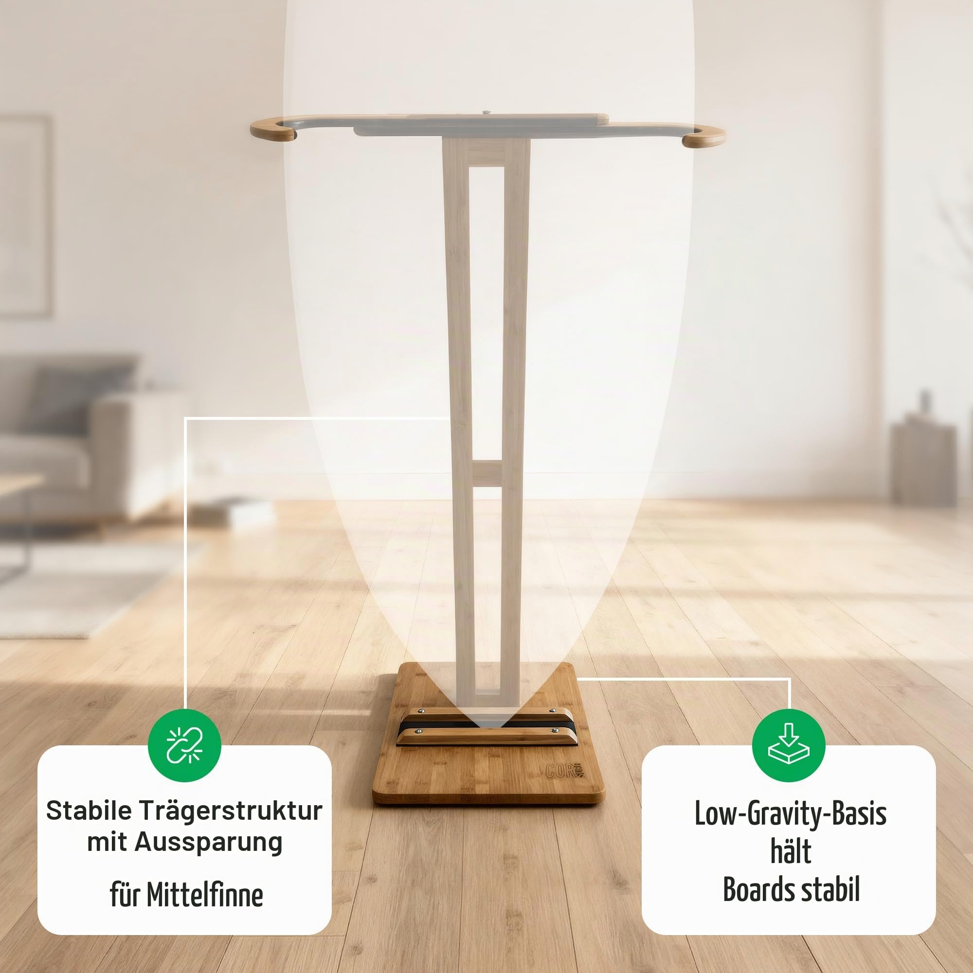 COR Surf Bambus-Surfbrettständer | Premium-Ständer zum Präsentieren Ihres Bretts