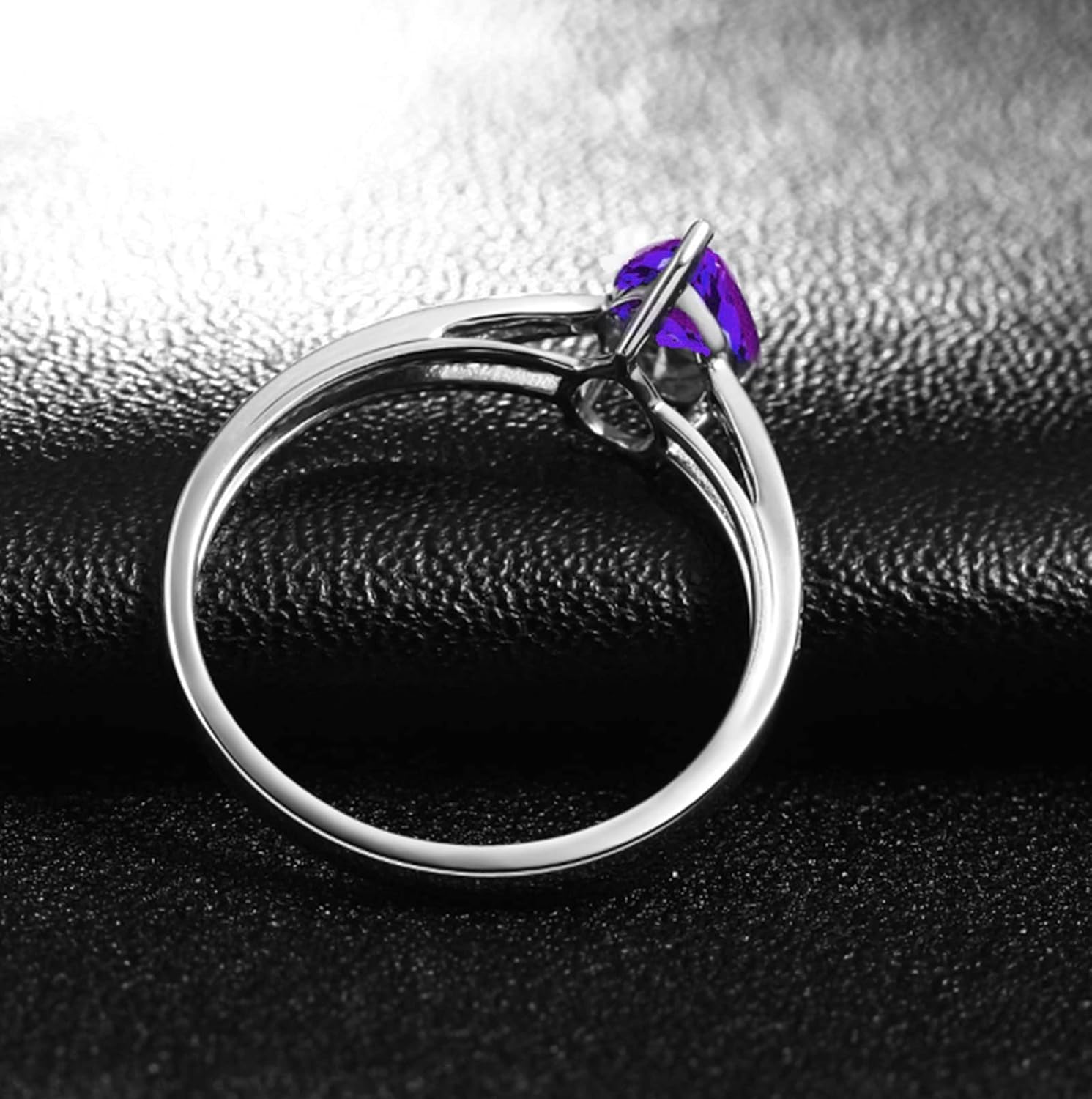 Wedding Rings, Teardrop Cubic Zirconia Ring for Girls 925 Stealing Silver Purple Rings Party Travel Jewelr Size 7