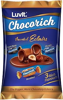 LuvIt. Chocorich Assorted Eclairs Chocolate Birthday Pack | Hazelnut, Dark Choco & Classic | 60 Pieces - 480 Gm