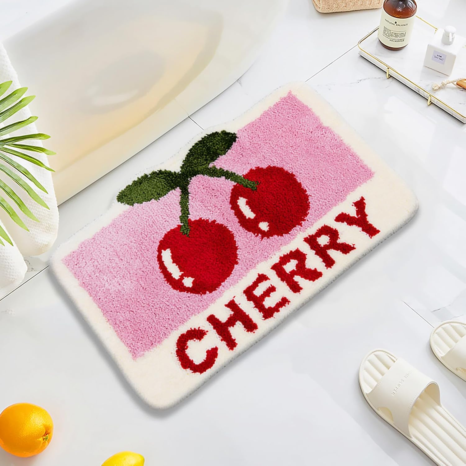 Amazon.com: UKELER Cute Cherry Bath Mat for Bathroom Non Slip Absorbent ...