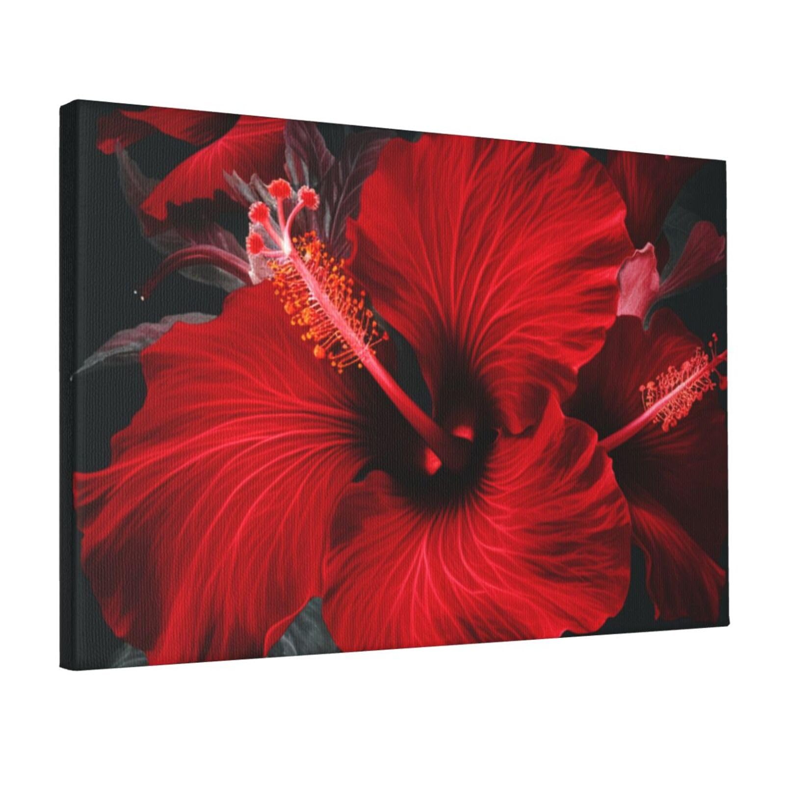 DWVTSLH Red Hibiscus Flowers Poster Paintings Canvas Wall Art Bedroom Prints Home Decor Hanging Picture Modern Home Artworks Aesthetic for Living Room Office Wall Decor 12x18in Unframed