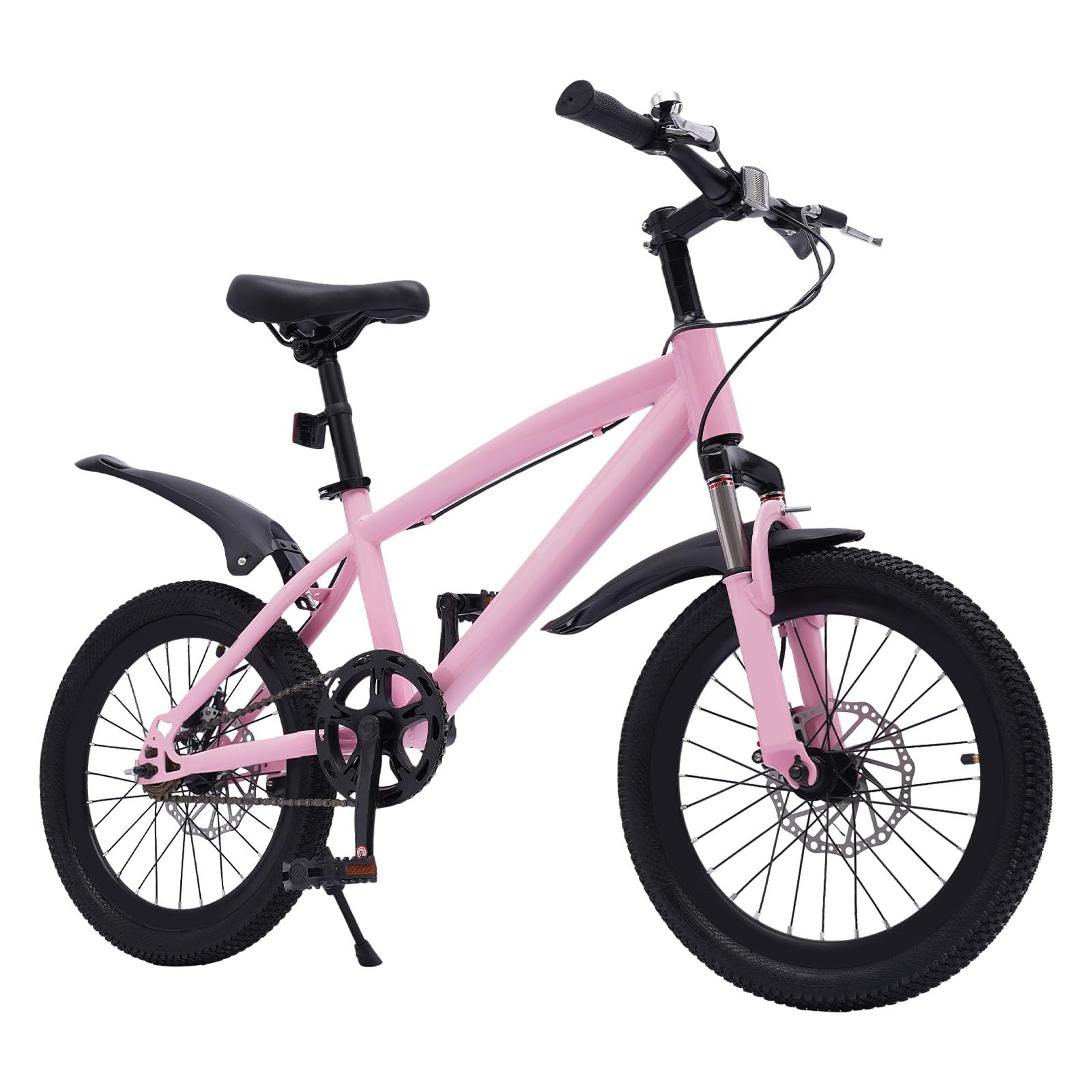 Bicicleta de montaña 18 pulgadas niños guardabarros reflectores freno pedal rosa negro
