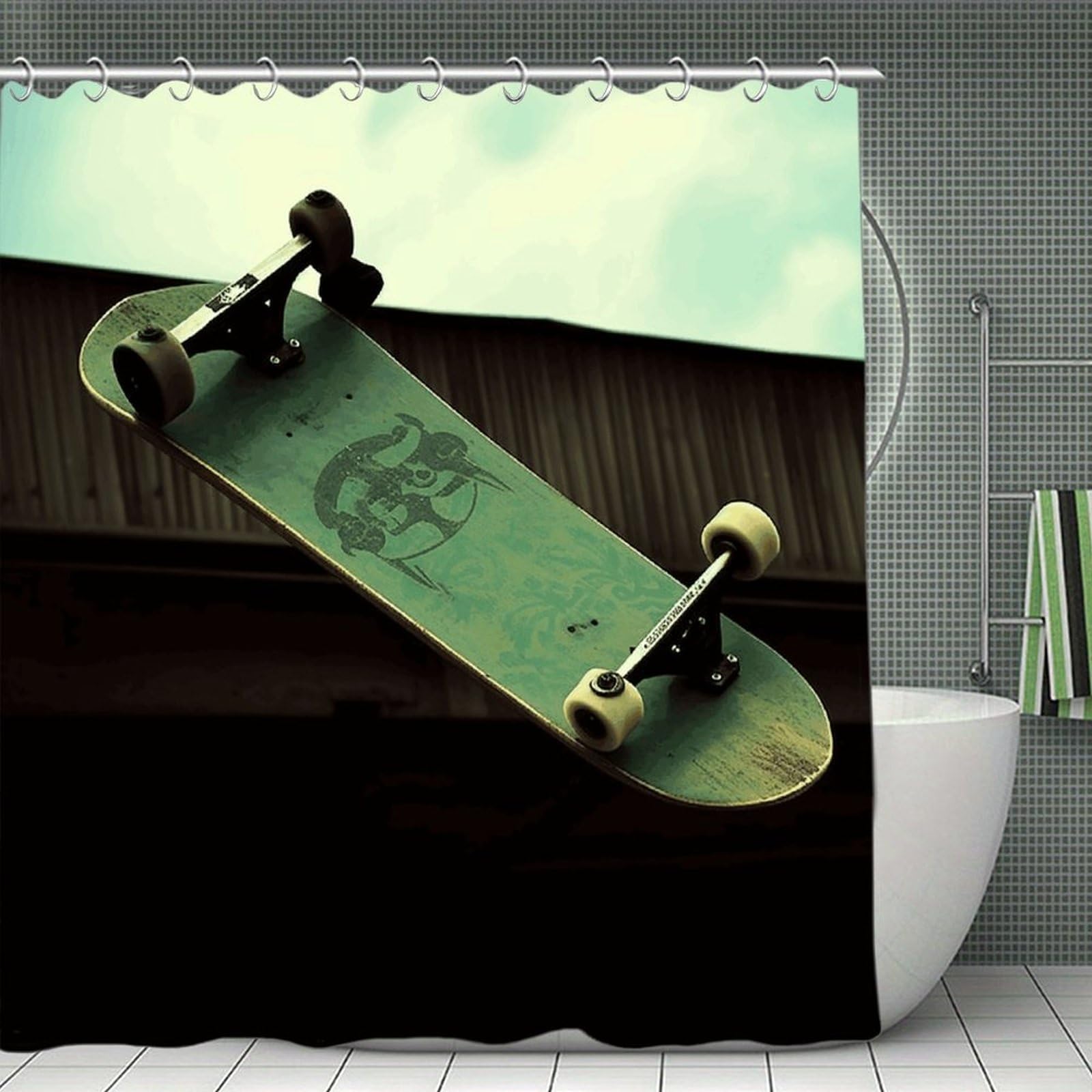 JTREHY Skateboard Shower Curtain Waterproof Bathroom Shower Curtain Machine Washable Bath Curtains Polyester Cloth Bath Curtains for Bathroom Showers 70.8×70.8Inch