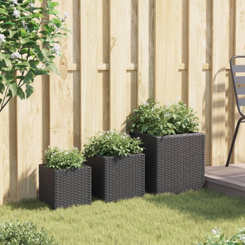 Rantry Pflanzgefäße für den Garten, 3 Stück, schwarz, aus Polyrattan, Pflanzgefäß für den Außenbereich, Gitter-Pflanzgefäß für den Garten