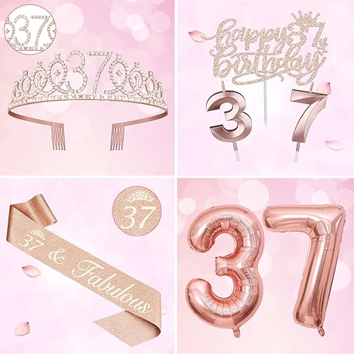 Miniatura 31 de Decoraciones de cumpleaños número 17 para niña, incluyendo tiara y banda de cumpleaños de 17, decoración para pastel y velas, globos de números