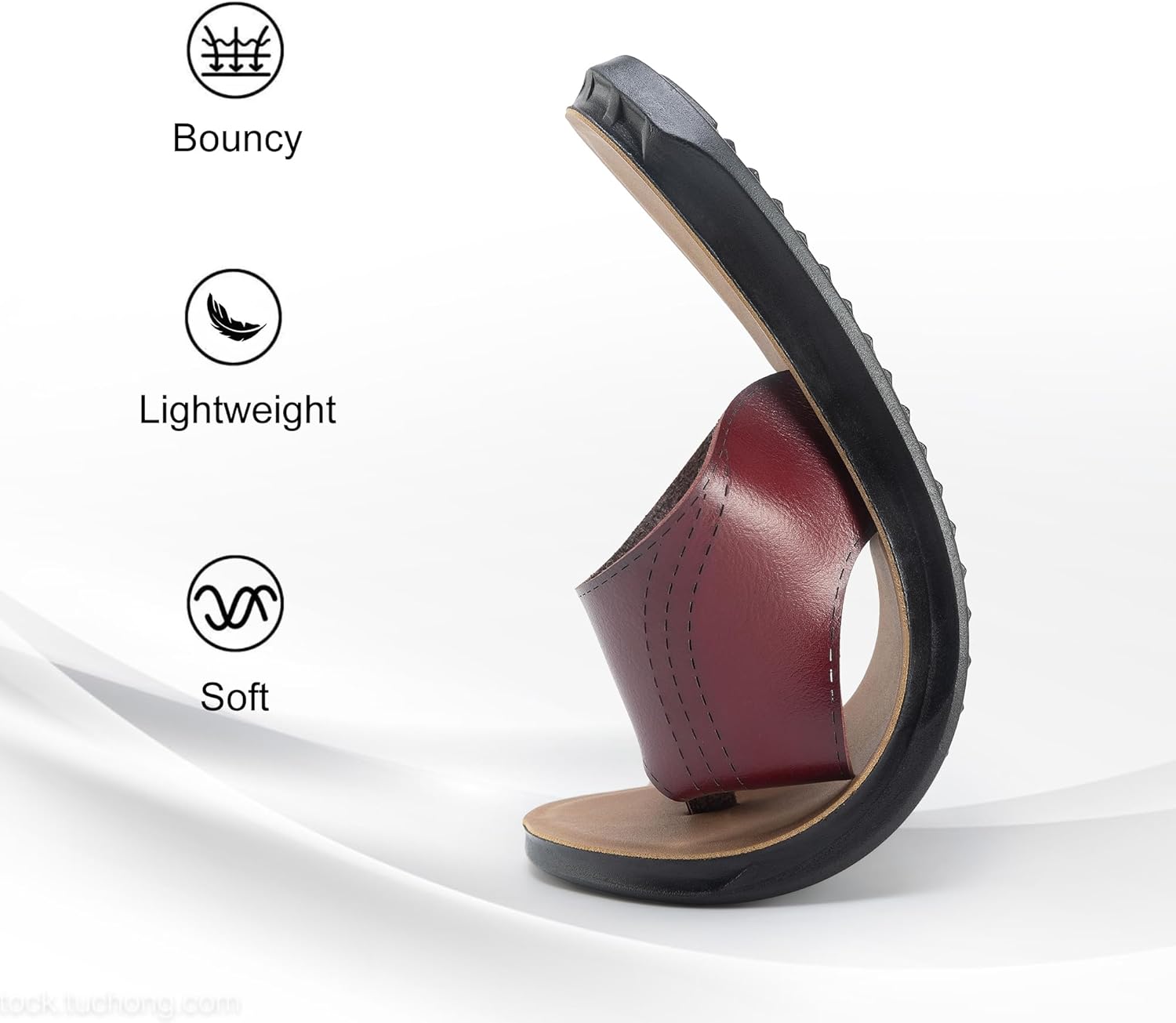 Men's spring/summer casual ultra-fine leather flat beach sandals, featuring a unique toe ring design. Size 6.5-12