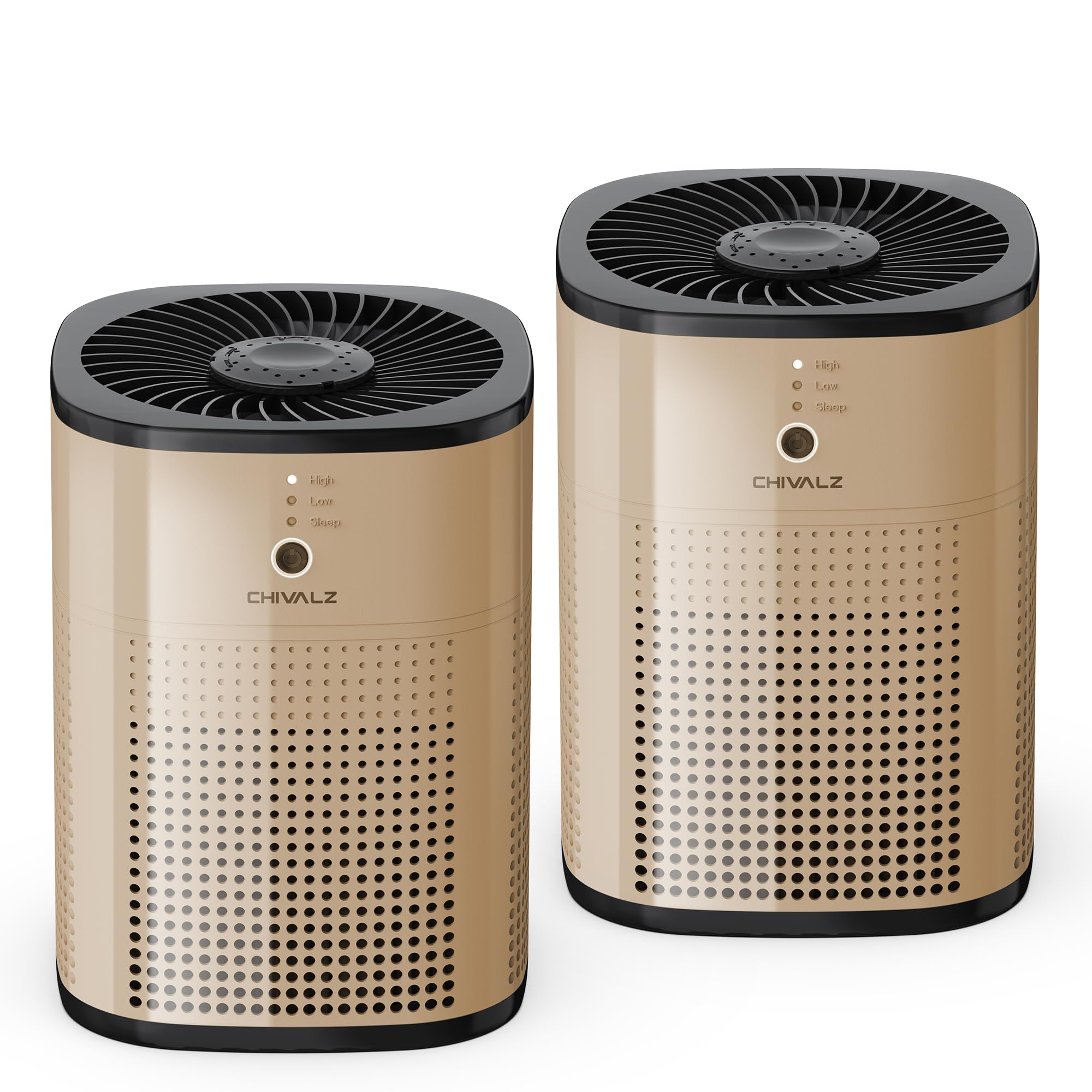 2 Pack CHIVALZ Air Purifiers for Bedroom, Air Purifiers for Home Bedroom, Quiet Air Cleaner with 24dB Sleep Mode, True HEPA Filter for Pet, Brown