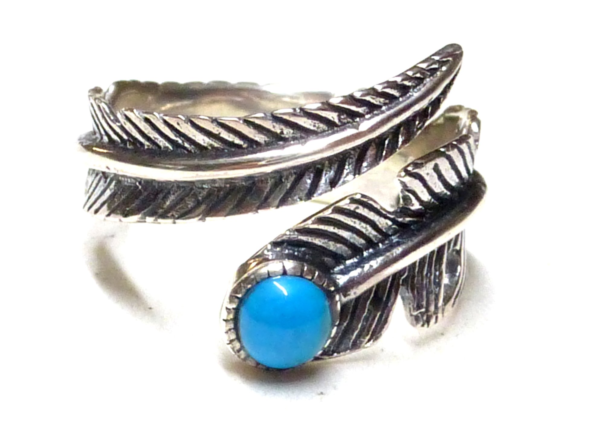 Silberschmuck - BGBand Ring Open Design Soul Feather Native American Jewellery with Turquoise Made of Sterling Silver, Filigree