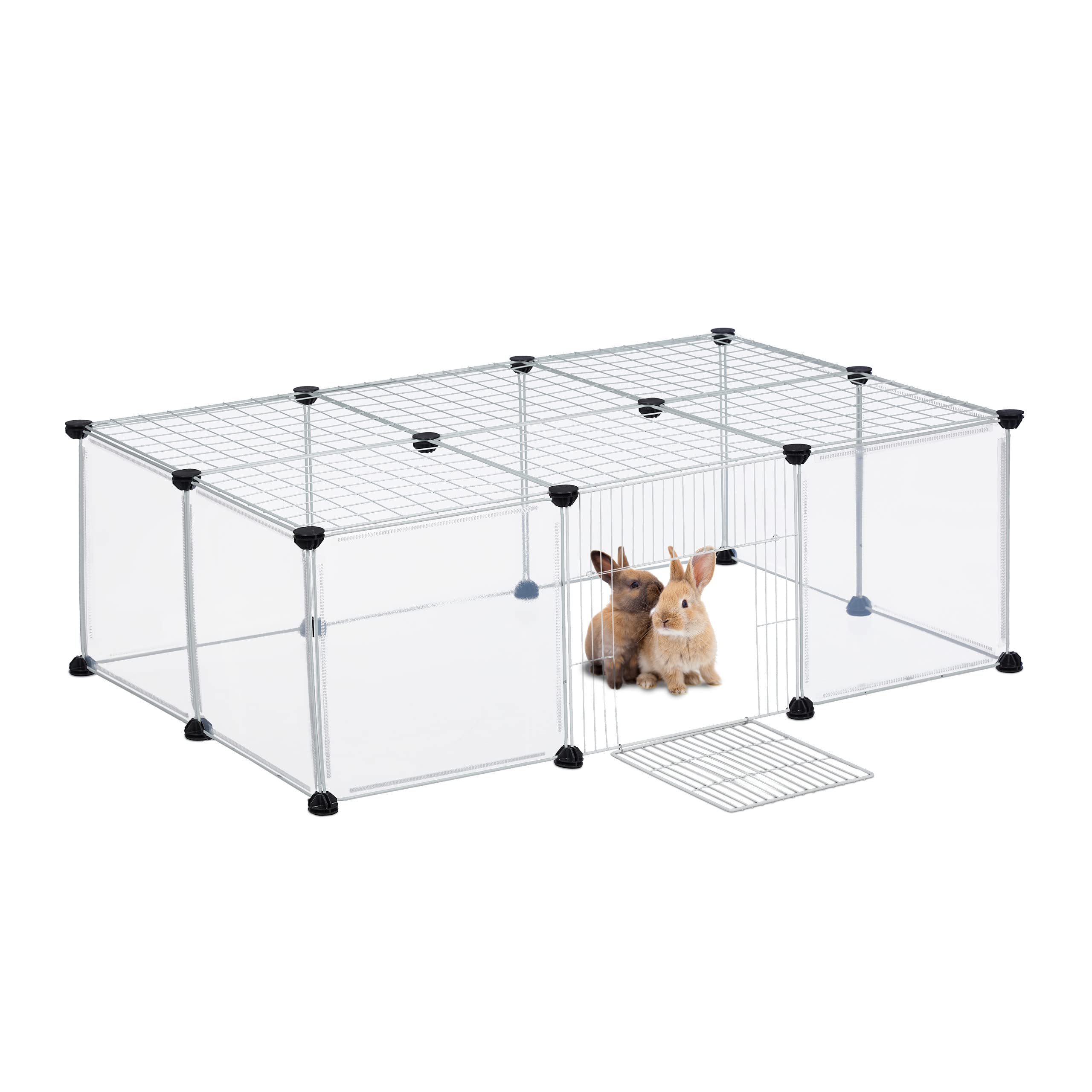 Relaxdays Recinto per Conigli Porcellini d'India 37x110x75 cm Estensibile Trasparente Bianco