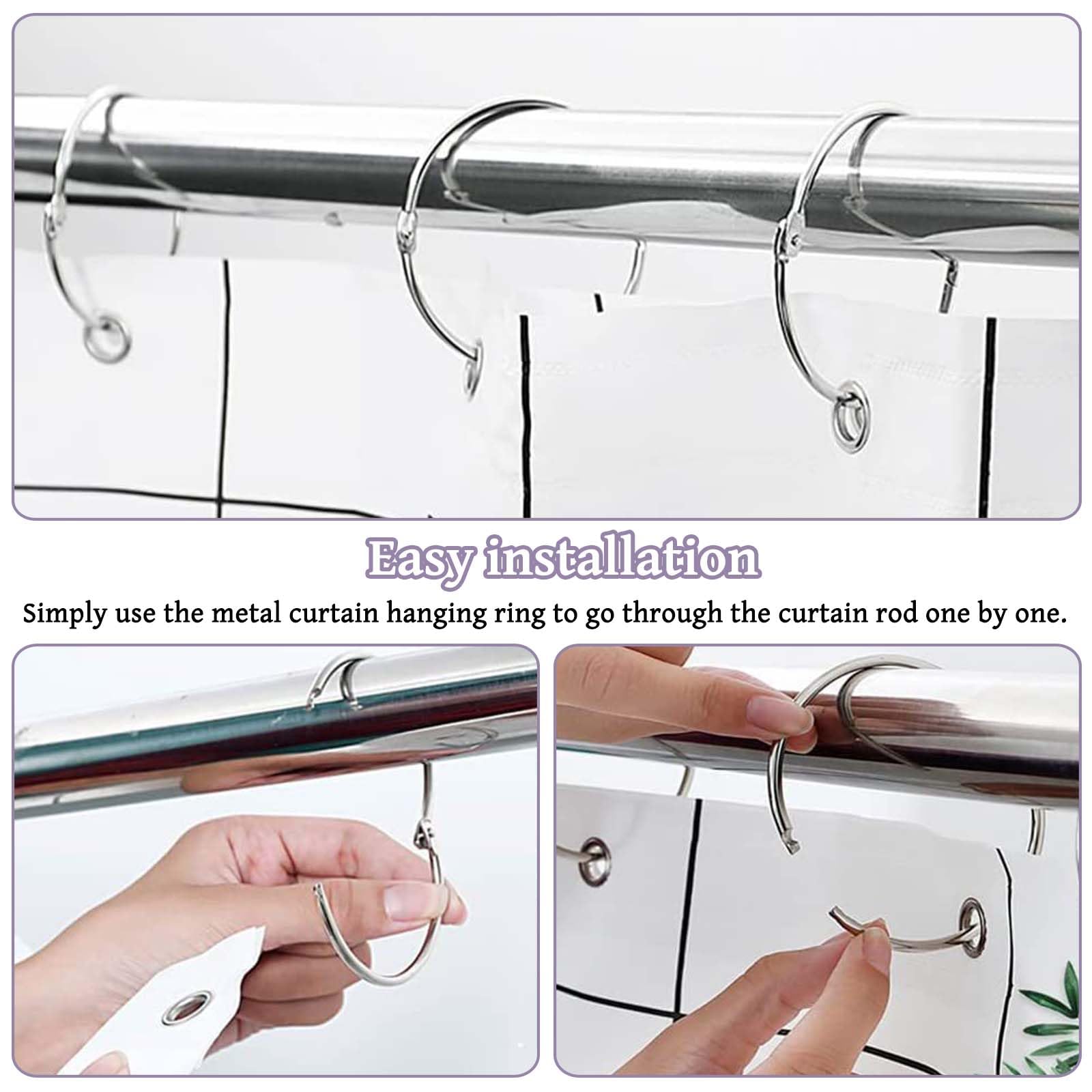 Anelli Per Tenda Doccia 50mm Apribili - Set Da 40 Pezzi In Metallo, Colore Nero - Foto 2