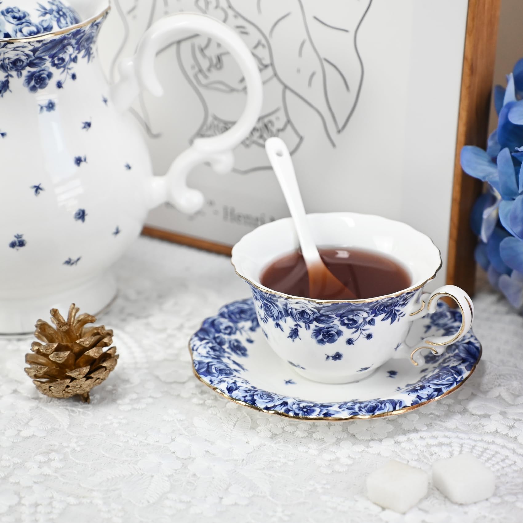 Amazon.com | LE POTOCIO Bone China Tea Cup and Saucer Set, 3