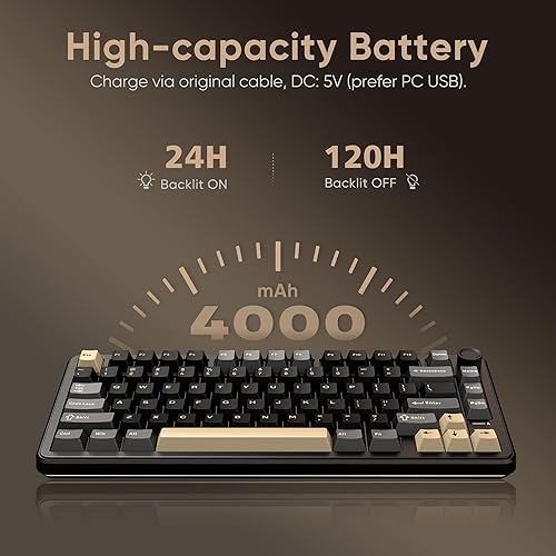 Miniatura 7 de RedThunder Teclado mecánico inalámbrico K75, perilla CNC, trimodo BT5.0/2.4GHz/USB-C intercambiable en caliente personalizado, interruptores Negro