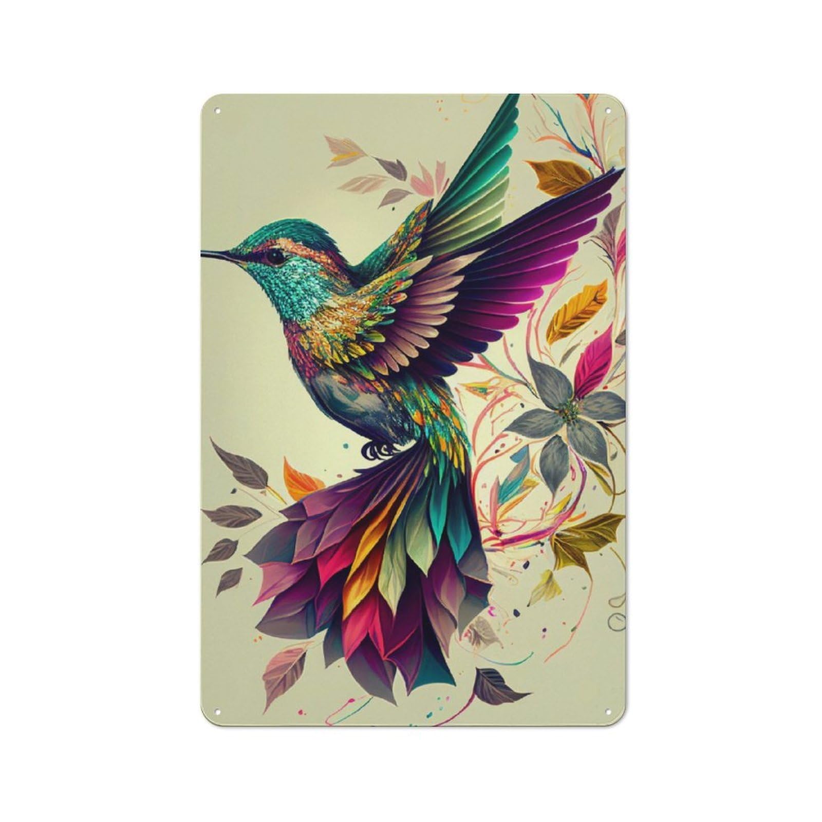 Junmoney Hummingbird Color Bird Metal Wall Sign 30X20cm Featuring For Workshop Wall, Suited To Metal Sign Collectors