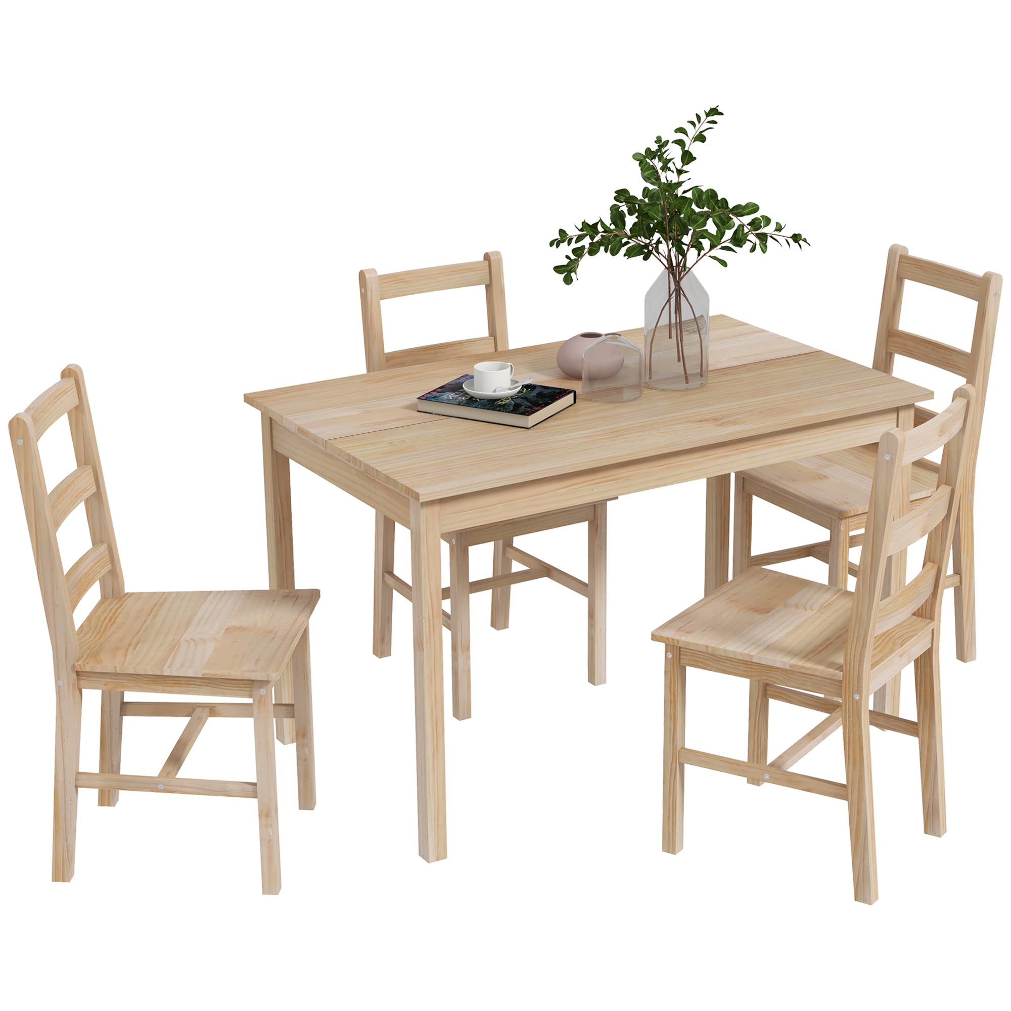 HOMCOM Esstisch mit 4 Stühlen Essgruppe aus Kiefernholz Moderne Esszimmergruppe für Kleine Räume, Esszimmer, Küche, Wohnzimmer, Natur