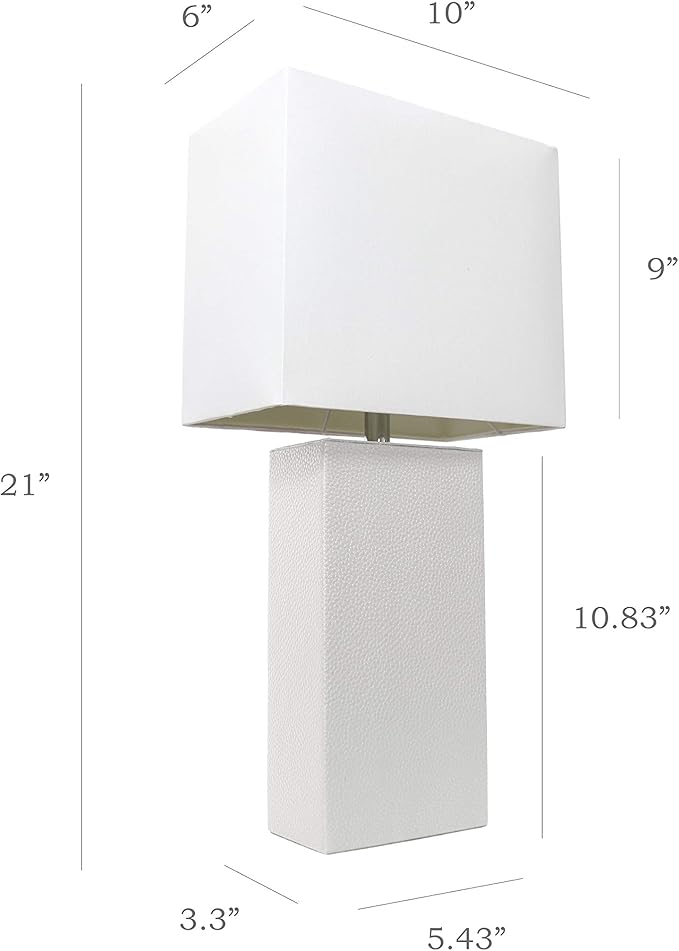 Elegant Designs Elegant Designs LT1025-WHT Modern Leather Table Lamp with White Fabric Shade White (Pack of 4) photo 6