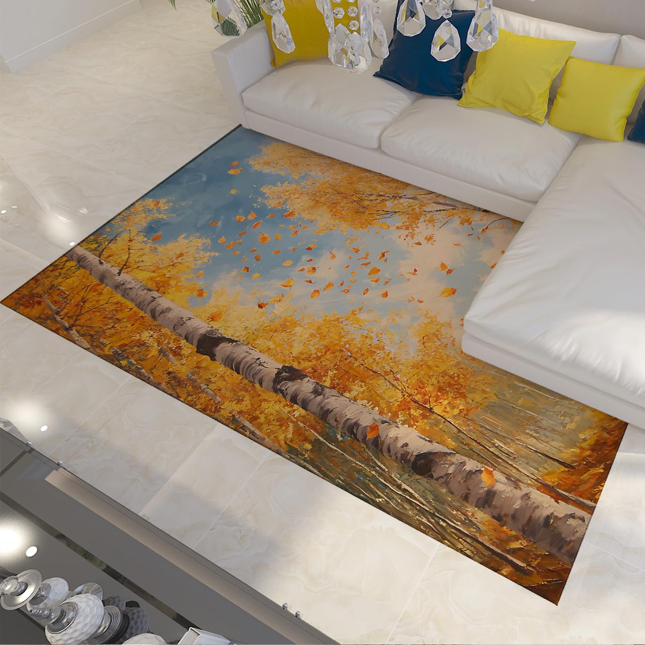 Tapis 120x180cm antidérapant et lavable aux motifs de feuilles d'automne