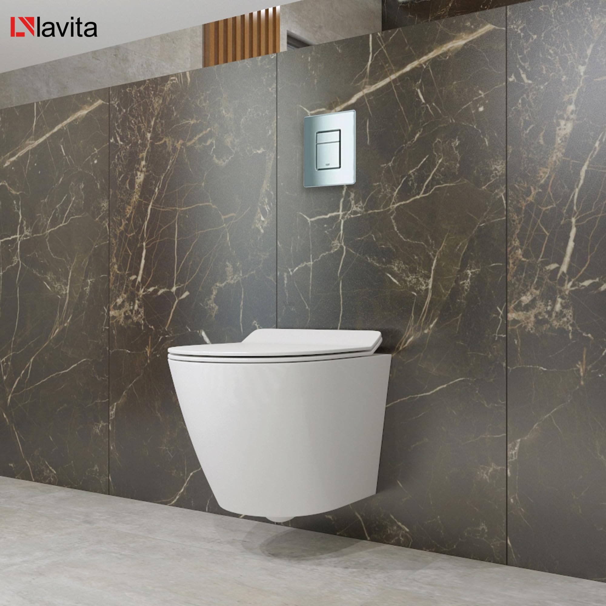 Grohe - Elemento da parete con piastra a leva cromata + lavita WC Sofi senza bordo di risciacquo + sedile WC con sistema di chiusura ammortizzata + set di supporto da parete
