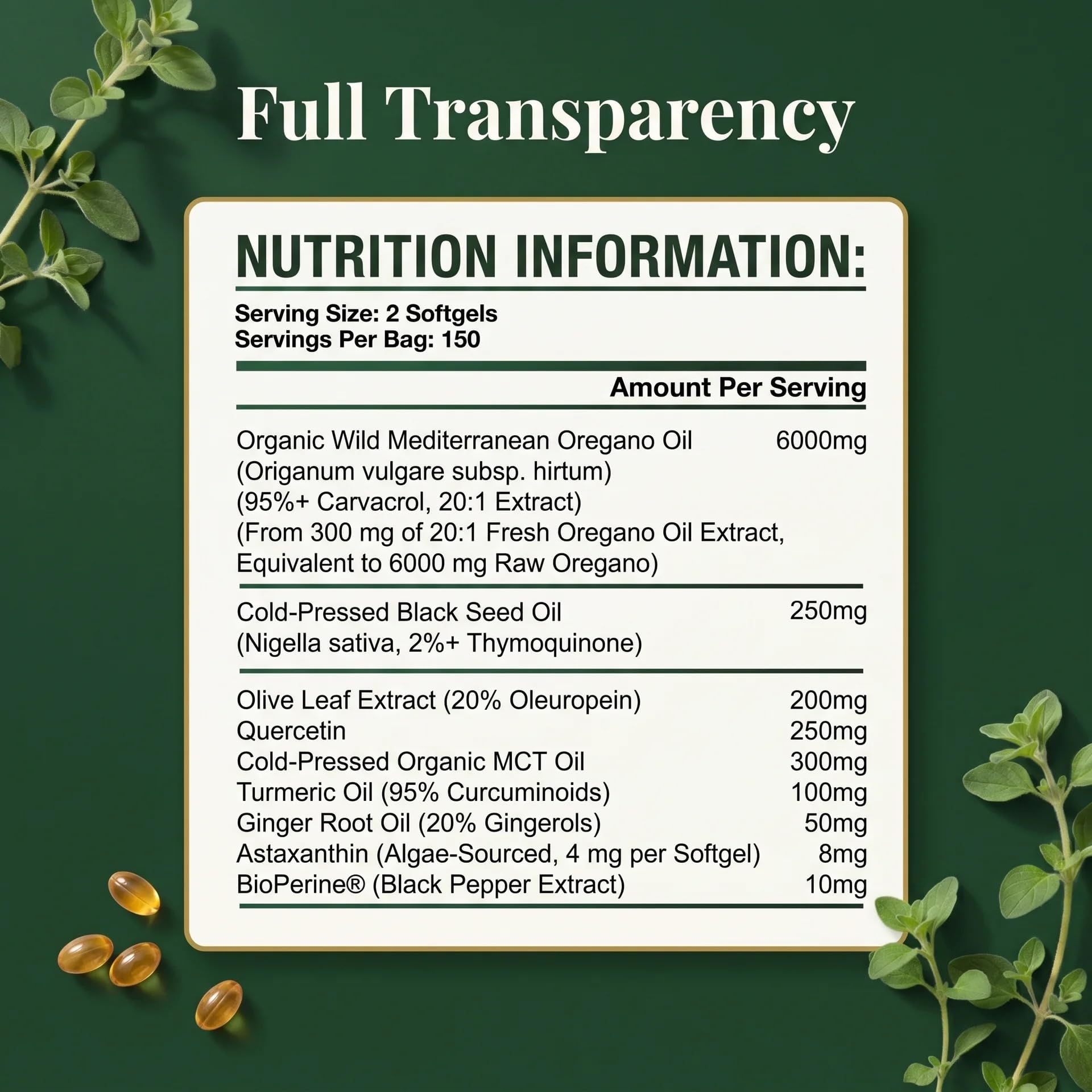 Wild Oil of Oregano with Black Seed Oil 300 Softgels, Ginger — Amazon image 8