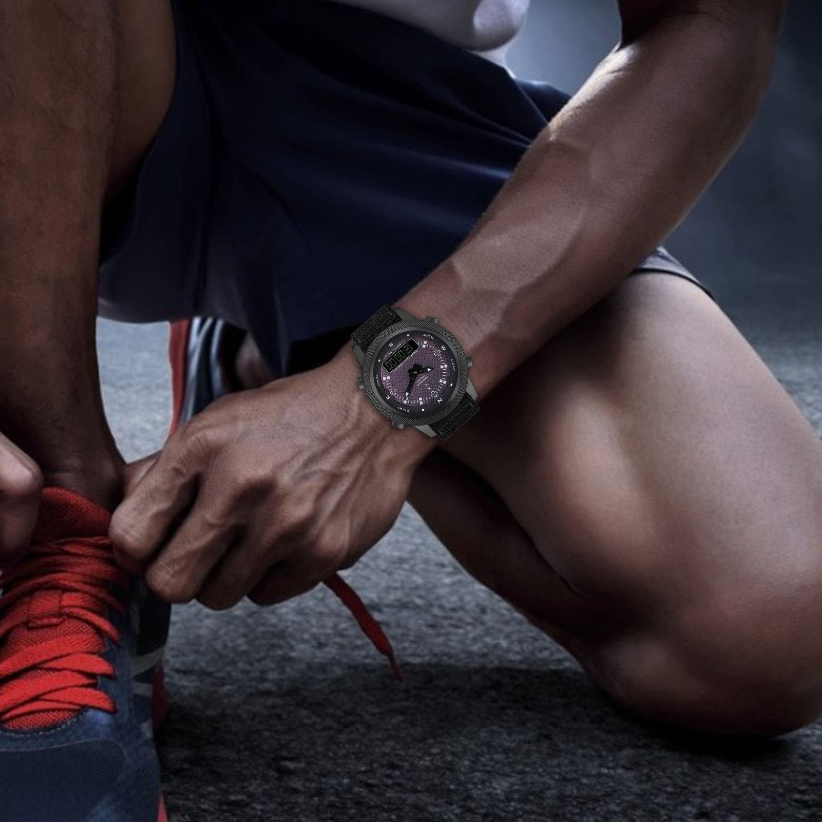 Reloj con Brújula para Exteriores, Reloj Solar Digital Multifuncional con Pantalla Dual para Viajes y Caminatas