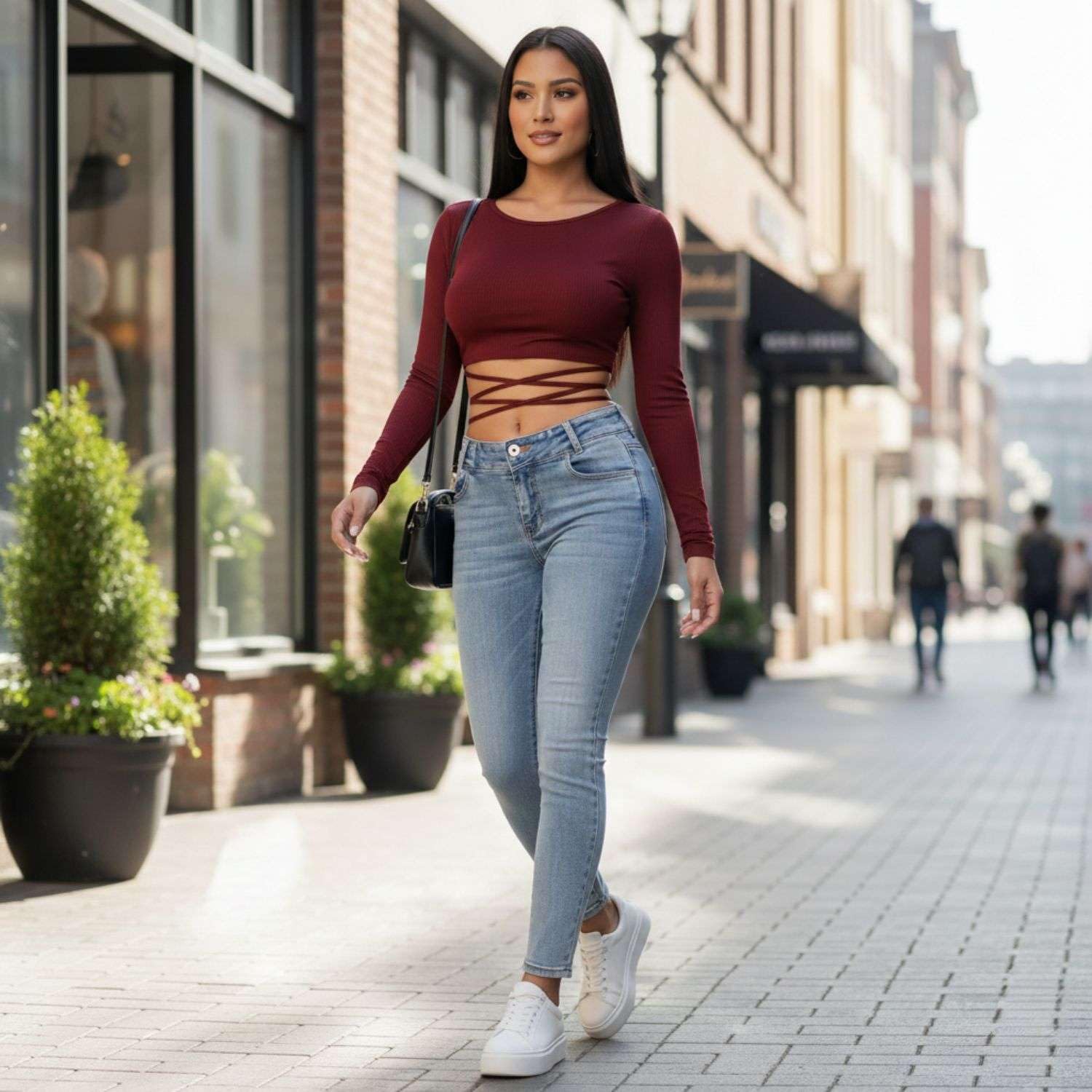 H&Y VENTURE Girls Solid Cross Lycra Crop Top – Stretchable Stylish Casual Wear, Soft & Breathable Full Sleeve Slim Fit Fashionable Western Top for Women & Girls, Maroon, L (TOP WG) 2