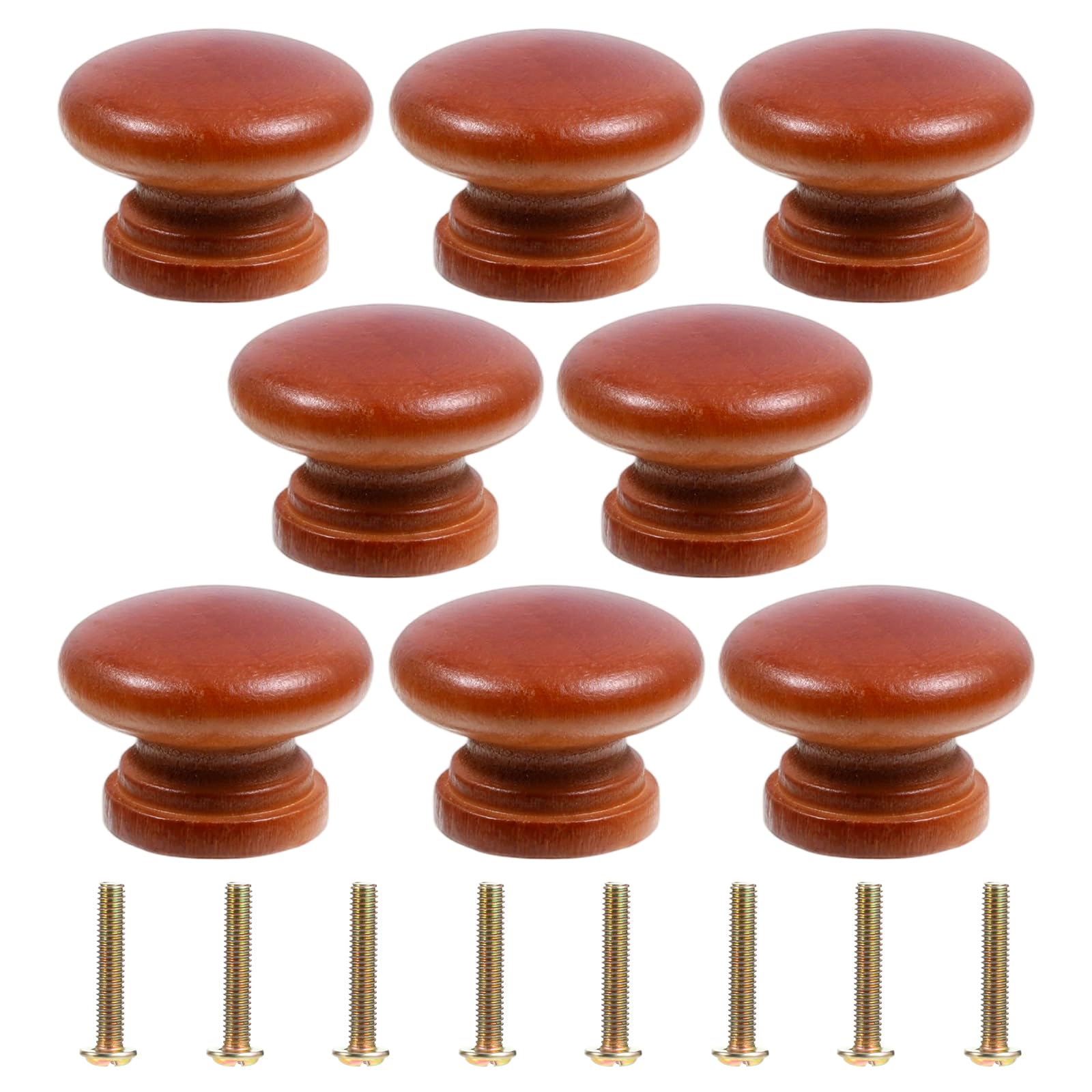 Gtziqa 8 Pcs Round Mushroom Shape Wood Pulls, Wooden Cabinet Knobs Furniture Dresser Knobs Cabinet Drawer Wooden Handles Pulls with Screws, Brown Round Wood Furniture Knob (1.3" Diameter, 1" Height)