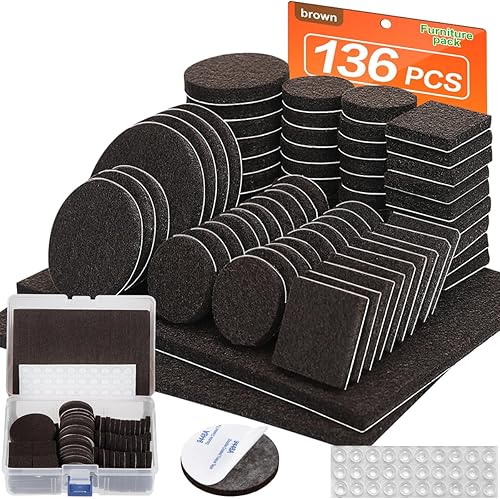 Almohadillas de fieltro para muebles, 136 piezas, almohadillas de muebles para pisos de madera dura, protectores de piso de 0.197 in de grosor para