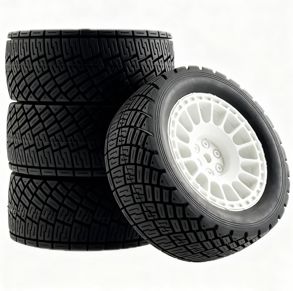 OD:3.07" RC On-Road All-Terrain Racing Tires and reinforced wheels Strong off-road 12mm Hex for WR8 hpi Rally, for modified off-road and racing rally cars W230 (White T134)