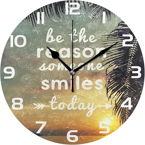 WellLee Be the Reason Someone Smiles Today Reloj de tipo árabe pintado silencioso sin tictac reloj de pared redondo para el hogar, dormitorio, sala