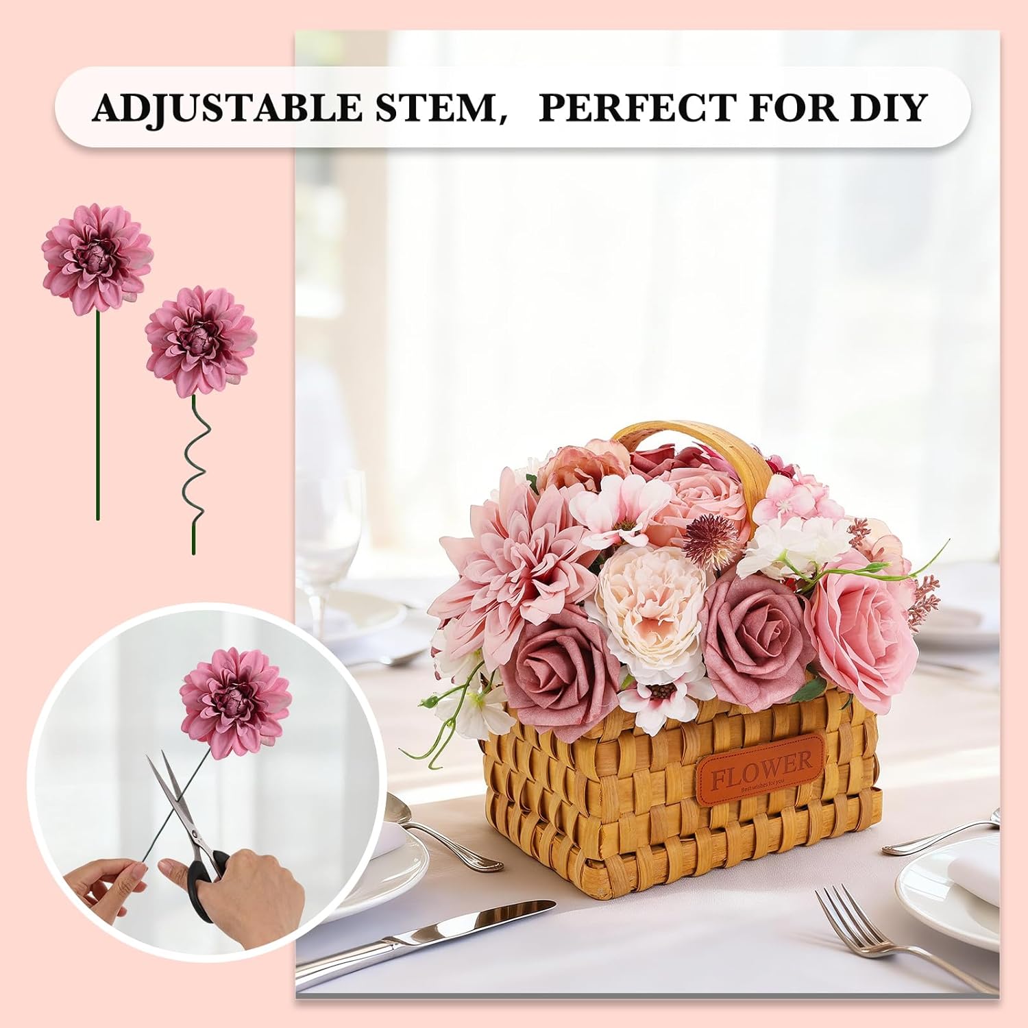 Artificial Flowers Dusty Pink Artificial Flower Combo Box Set Fake Roses Bouquets Bridal Wedding Shower Decorations Fake Floral for Party Centerpieces Floral Arrangements Pink Blush Flowers - Image 3