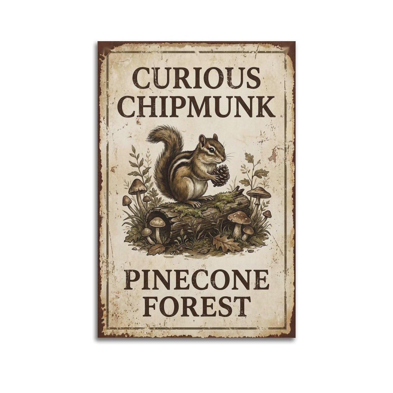 OKAHYS Chipmunk Woodland Illustration Poster Pinecone Forest Modern Decorative Canvas Prints - Ideal Wall Art for Family, Man Cave, Game Room, Boys & Girls Bedroom 20x30inch