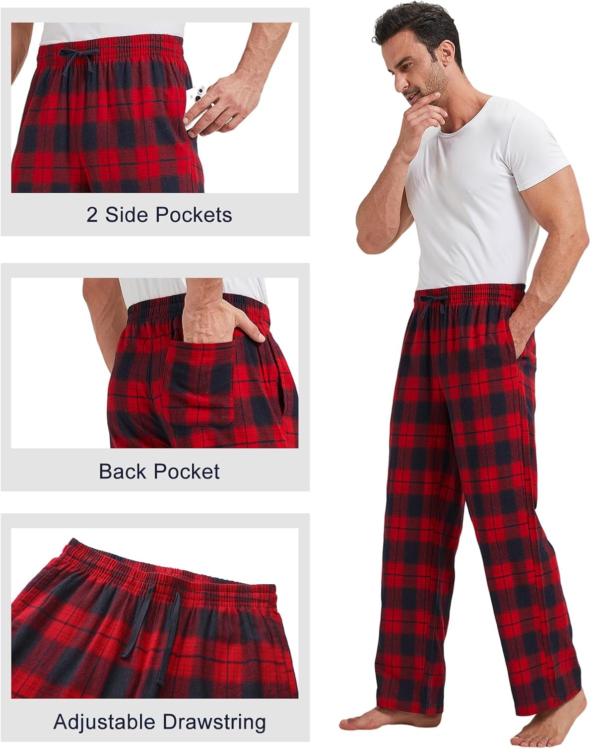 TTZ 34/36 Inseam Mens Tall Pajama Pants 100% Cotton Pj Lounge Sleep Pants for Tall Men - Image 4