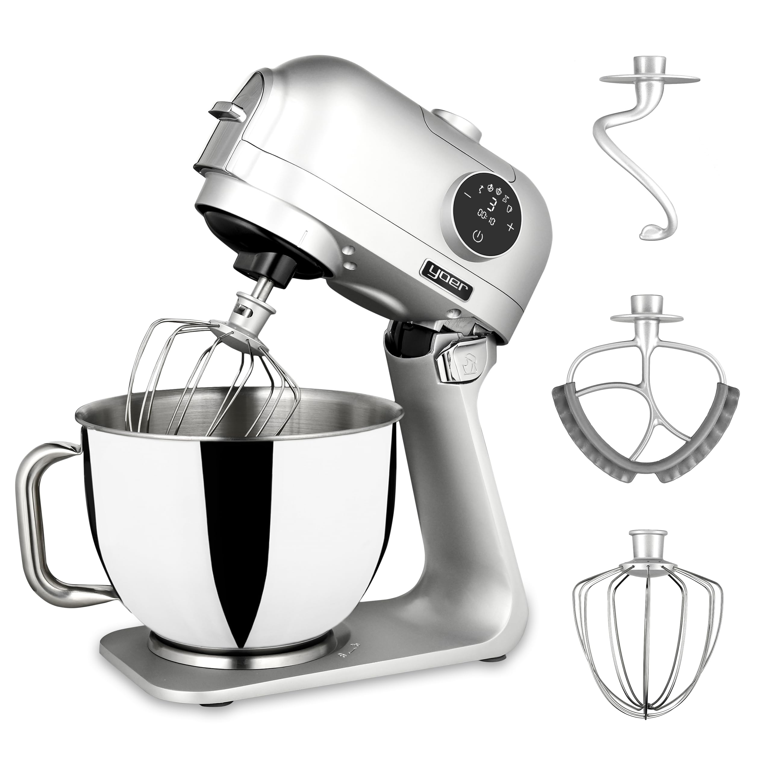 Yoer Astralo KM03S, Planetarny Robot Kuchenny 1200W, wielofunkcyjny, 39 elementów, mikser stojący, maszynka do mielenia, blender kielichowy, szatkownica, młynek, cicha praca, srebrny