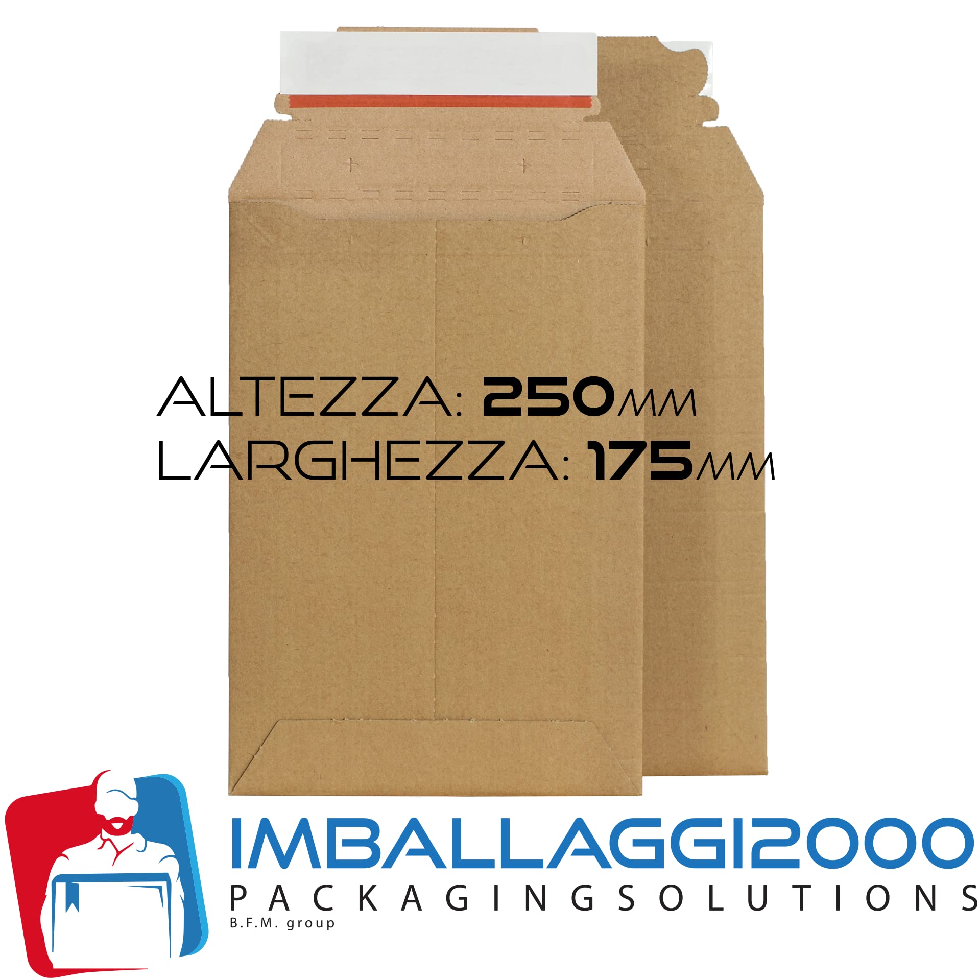 IMBALLAGGI 2000-100 Buste da spedizione Ecologiche 175X250cm in cartone rigido mono onda con chiusura adesiva ed apertura facilitata
