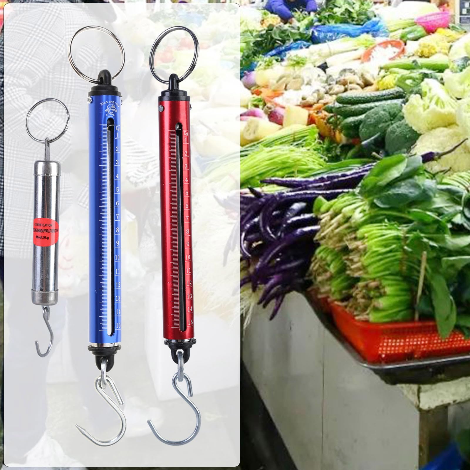 Mechanische Federwaage, Zylinderwaagen mit Aufhängehaken, Dynamometer für präzises Wiegen von bis zu 5 kg/10 kg/15 kg