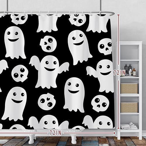 Miniatura 2 de Baocicco Juego de cortinas de ducha de fantasmas de Halloween, encantadores fantasmas de dibujos animados, divertidos trucos o tratos, cortinas de