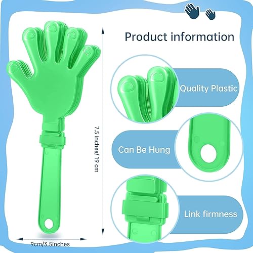 Miniatura 2 de ZCYSRLQIN 48 pinzas de mano verde lima de 7.5 pulgadas para hacer ruido, regalos de fiesta, aplausos de plástico, eventos deportivos, pelota, baile,