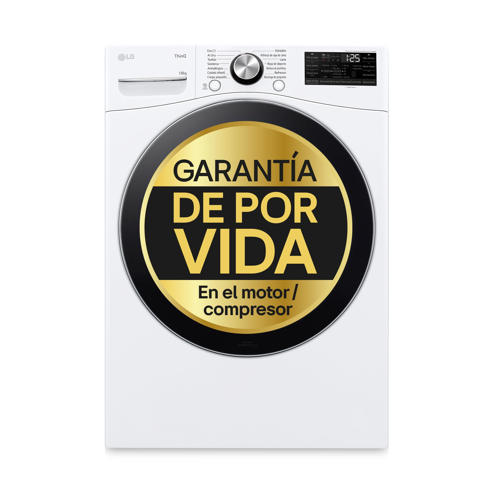 LG RH18U8AVCW - Secadora con Inteligencia Artificial 18 kg, Bomba de Calor Dual Inverter, Eficiencia D, Serie XXL, Motor Direct Drive, AI Dry™, Limpieza Automática del Condensador, Color Blanco