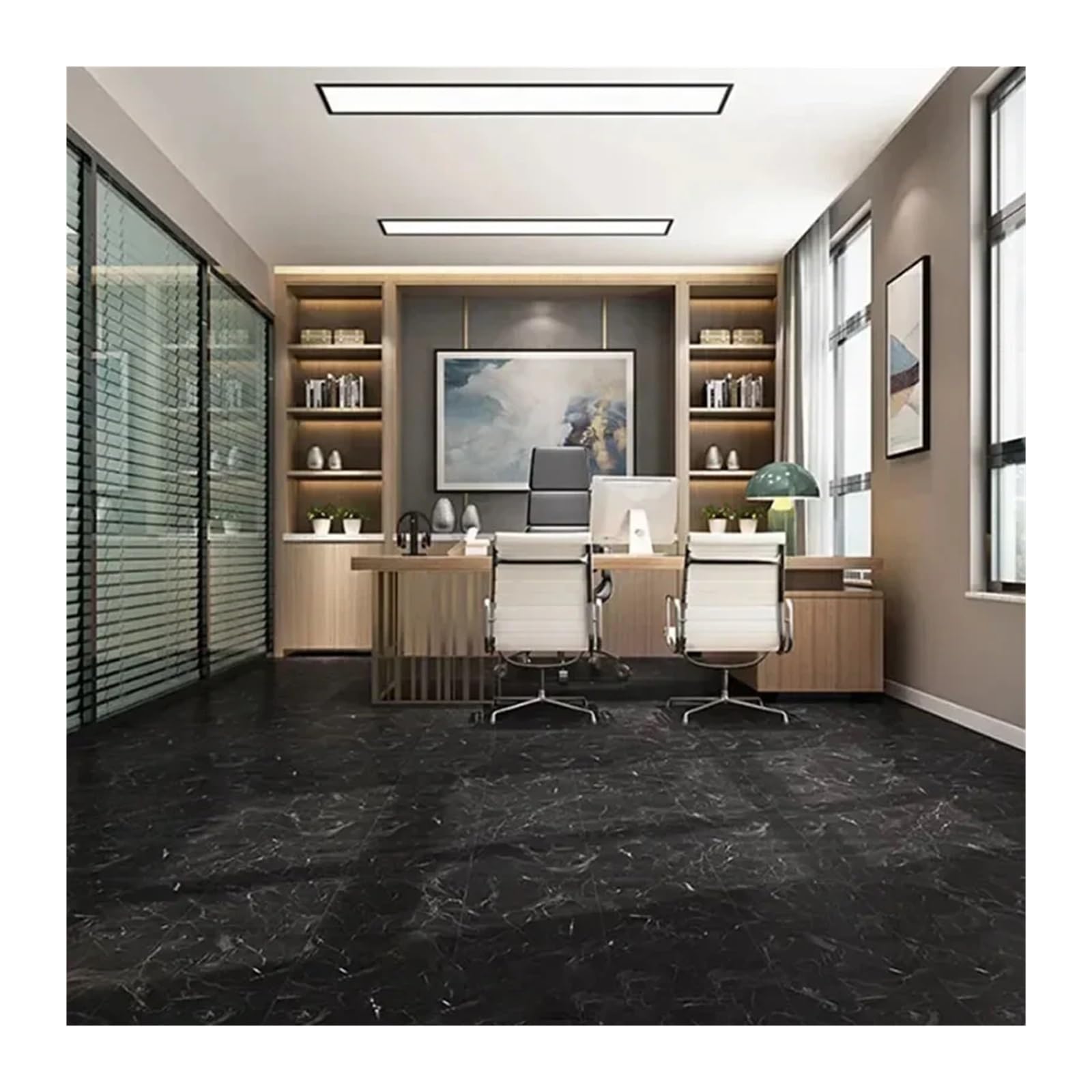 Bangha Marble Black Vinyl Flooring Self Adhesive Floor Planks 12Pcs Imitation Marble Wall Stickers Self-Adhesive Floor Waterproof Bathroom Living Room Decoration Decals 30 * 30Cm(Marble Black)
